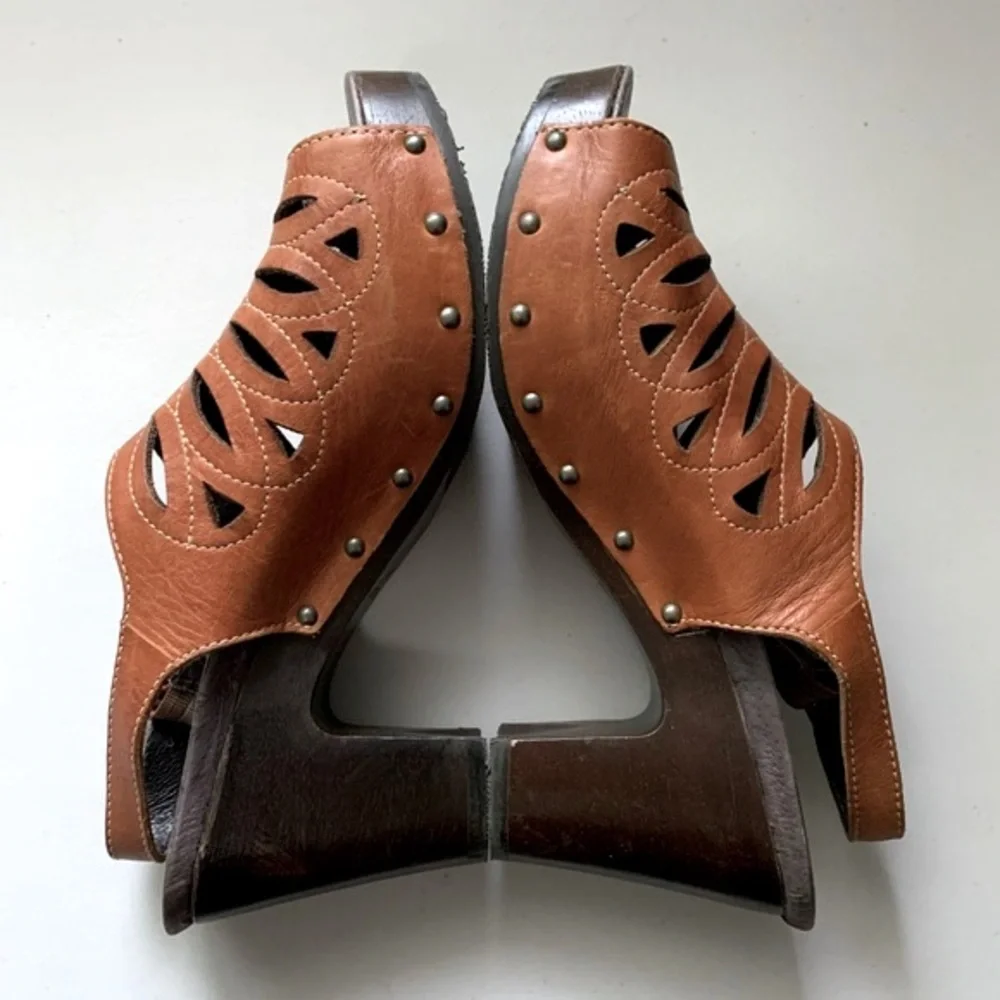 Dansko Laser Cutout Leather Block Heel Platform Sandals